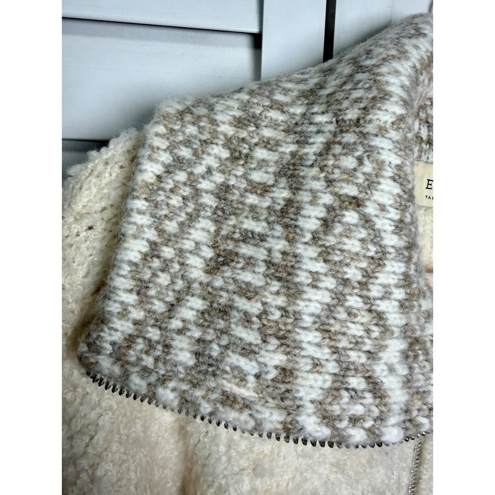 Elie Tahari Wool Blend Crochet Collar 1/4 Zip Cozy Sweater Women's Size Medium